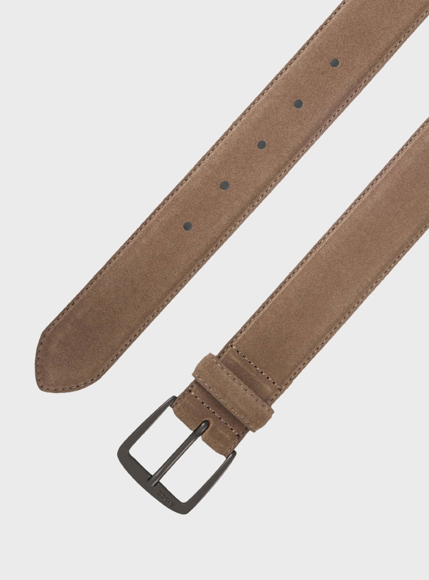 BOSS Italian-Suede Belt With Gunmetal Buckle Syhr-Sd-St_Sz35 - Dark Beige