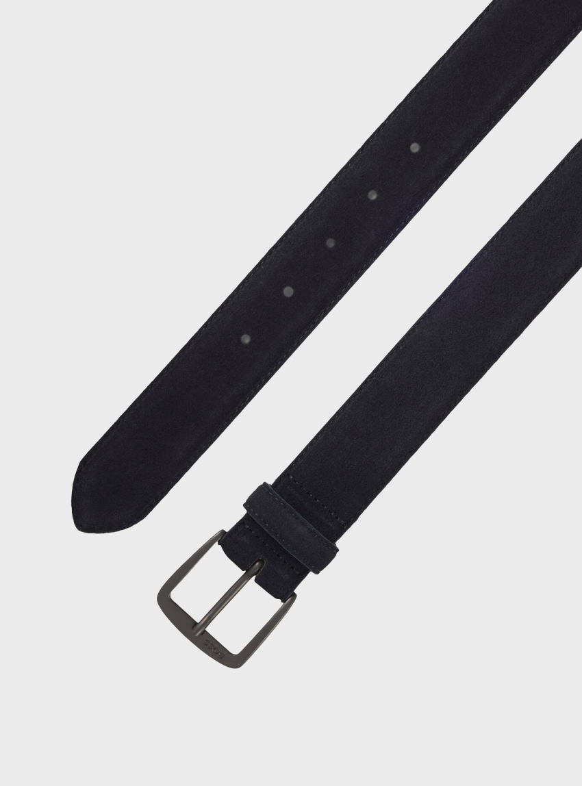 BOSS Italian-Suede Belt With Gunmetal Buckle Syhr-Sd-St_Sz35 - Dark Blue