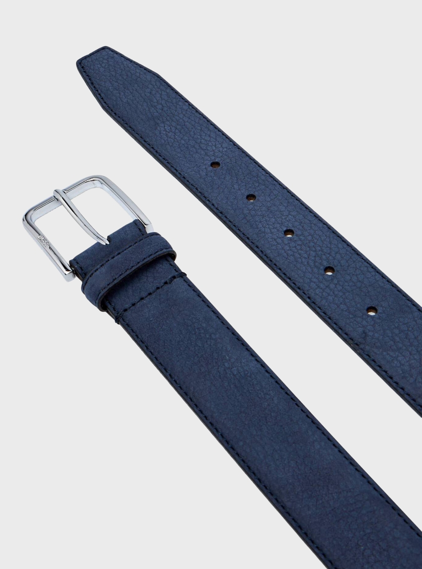 BOSS Italian-Nubuck Belt With Polished Pin Buckle Madison-B1_NbSt_Sz35 - Navy