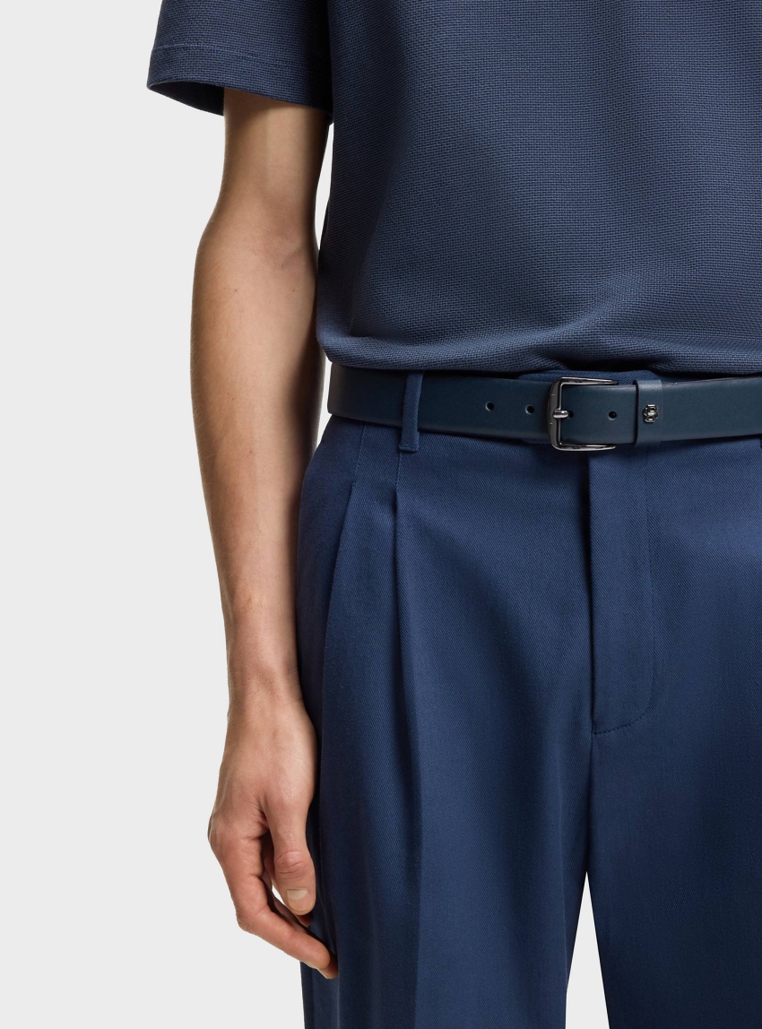 BOSS Italian-Leather Belt With Double B Monogram Syhr-BB_Sz35 - Navy