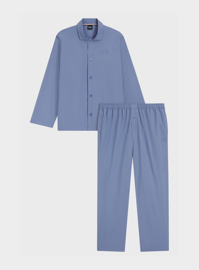 BOSS Two-Piece Poplin Pyjama Set With Embroidered Branding  Chris Pyjama - Light Blue