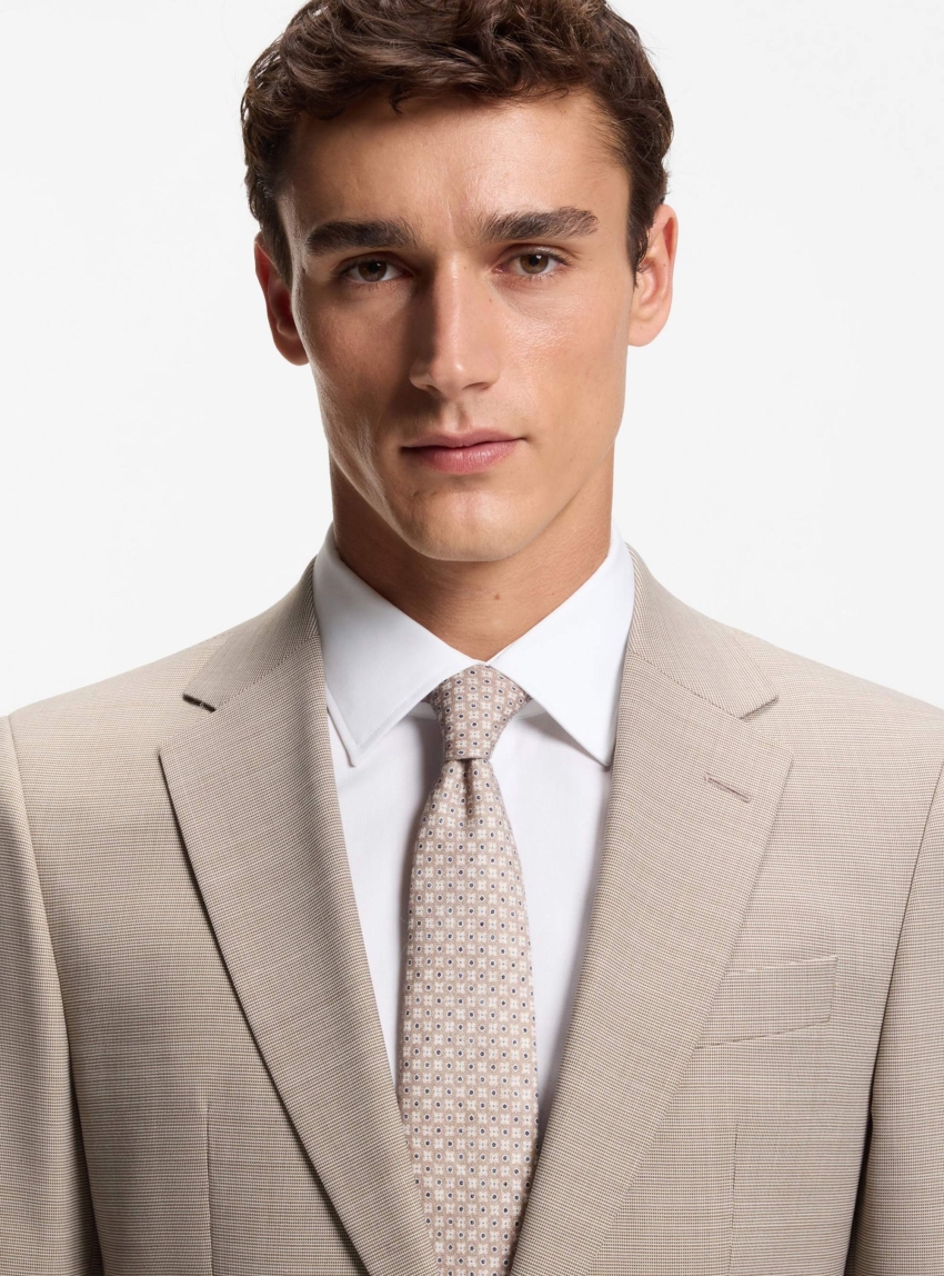 BOSS Patterned Tie In Cotton And Wool C-TIE 7.5 CM-251 - Light Beige