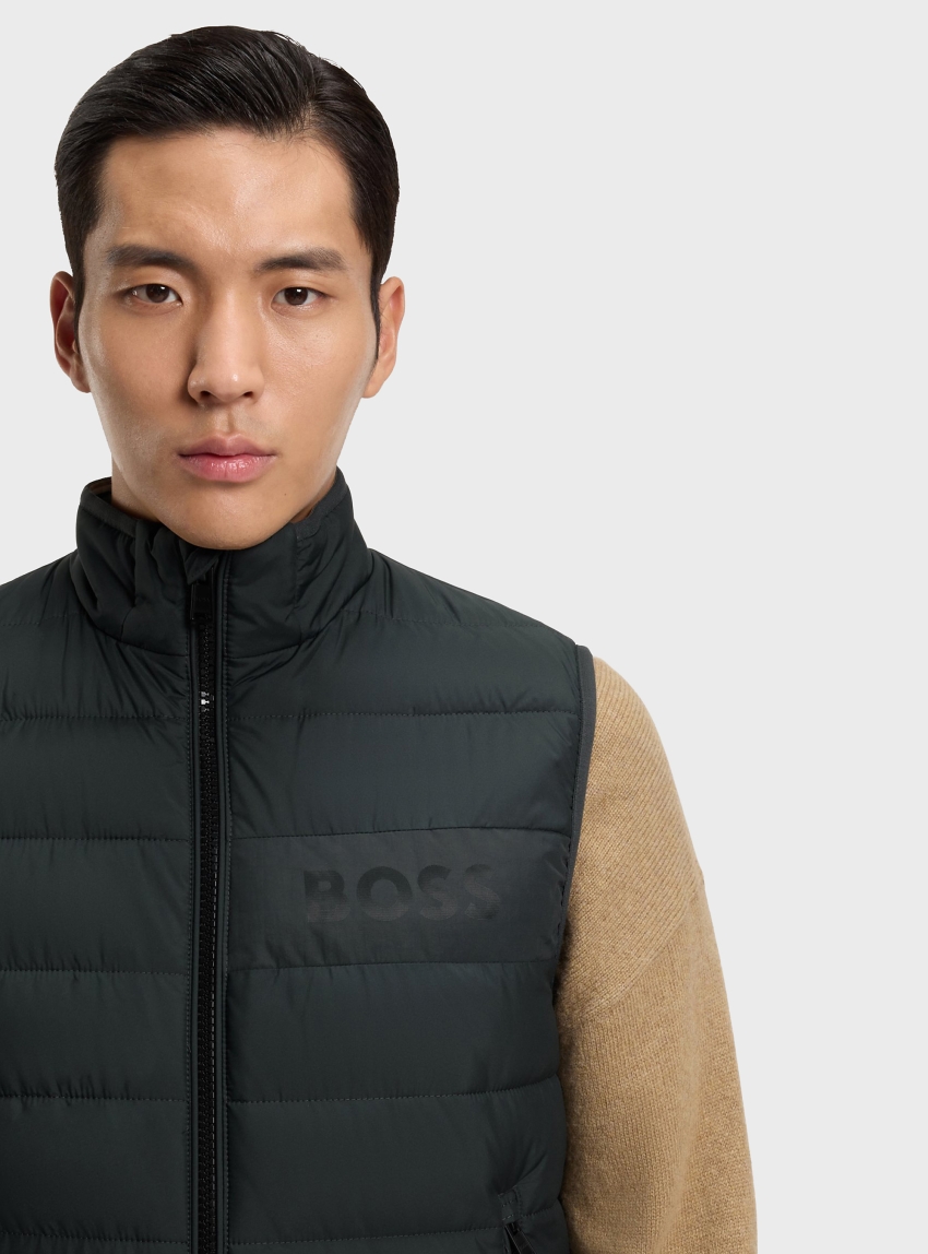 BOSS Water-Repellent Gilet With Tonal Logo  H-Cenito - Dark Green