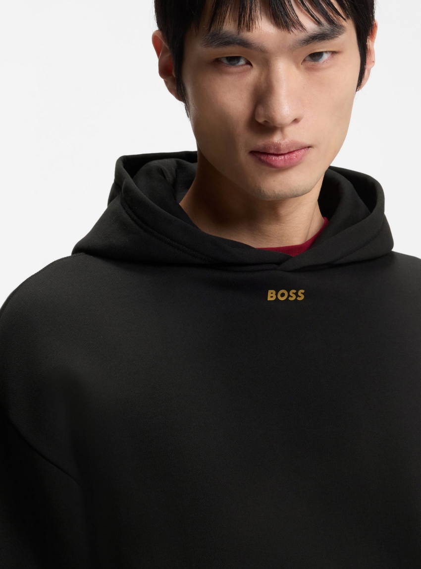 BOSS Cotton-Terry Hoodie With Logo Artwork Zixin_CNY - Black