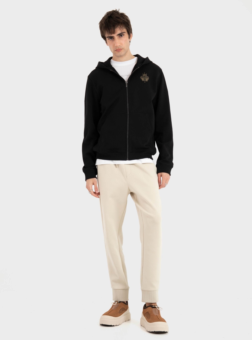 BOSS Zip Hoodie With Logo Artwork Zixi_CNY - Black