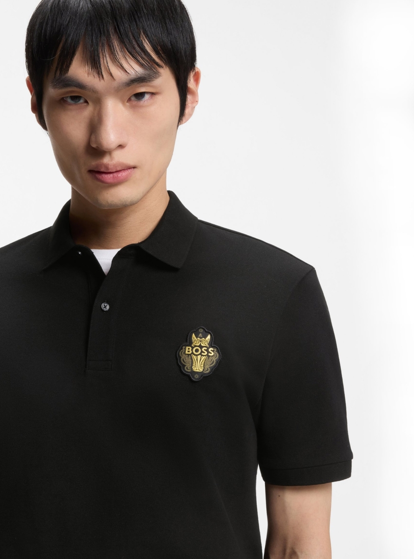 BOSS Cotton-Piqué Polo Shirt With Logo Artwork Qiang_CNY - Black