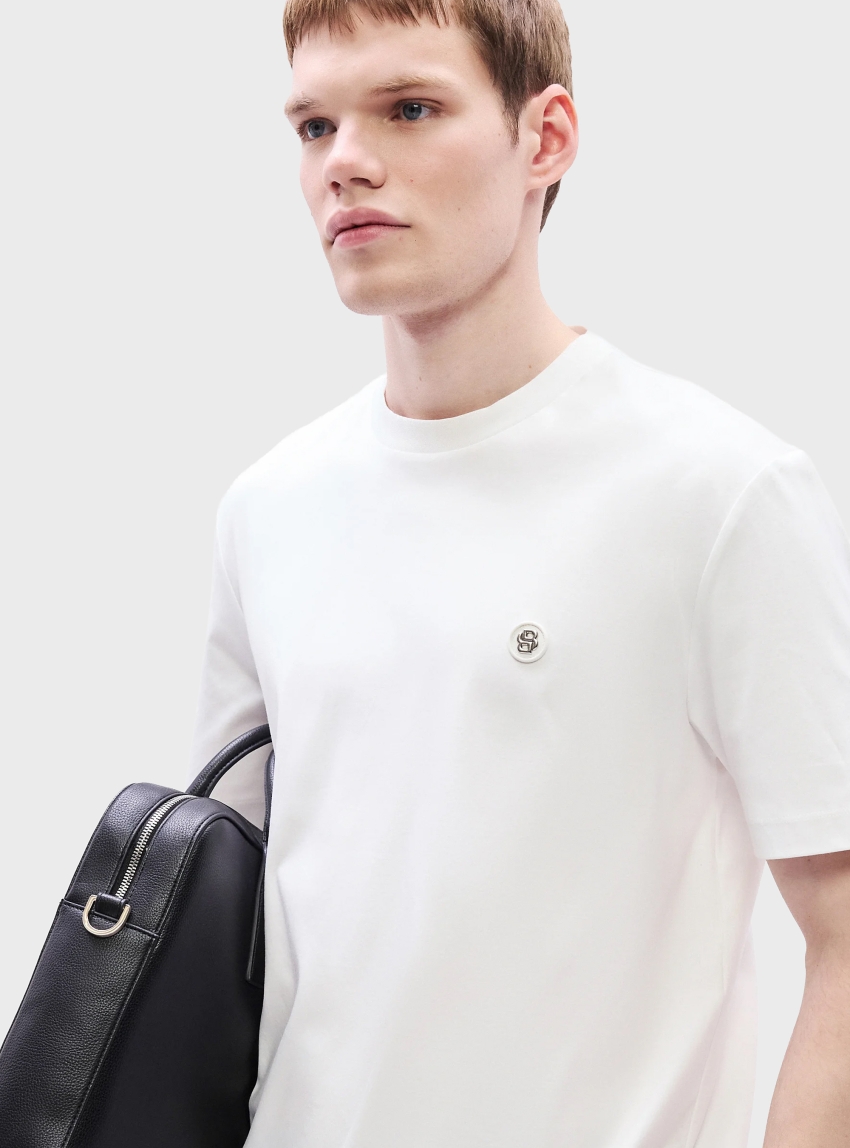 BOSS Mercerised-Cotton T-Shirt With Double B Monogram C-Taut 01 - White