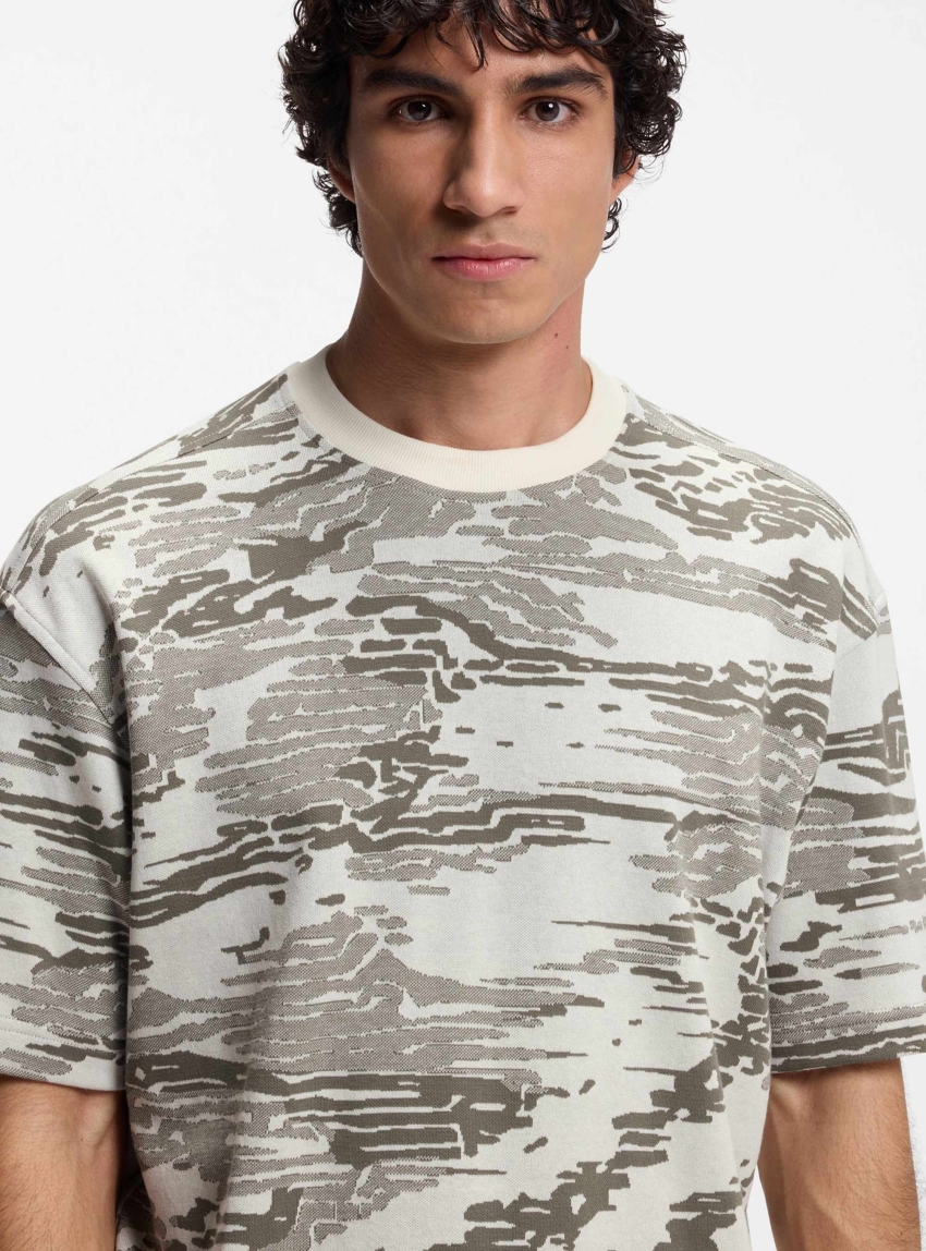 BOSS Cotton T-Shirt With Camouflage Jacquard Te_wildnature - Natural