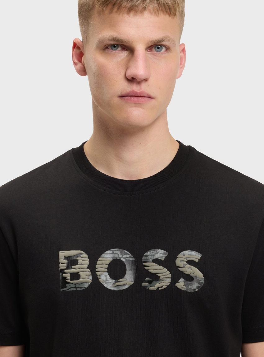 BOSS Cotton-Jersey T-Shirt With Logo Print Te_Insignia - Black