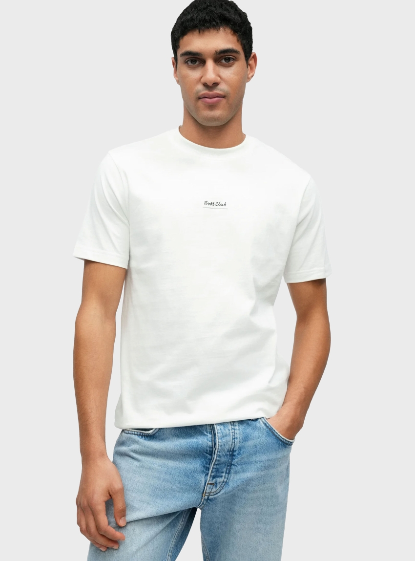 BOSS Cotton-Jersey T-Shirt With Embroidered Slogan Te_BossClub - White