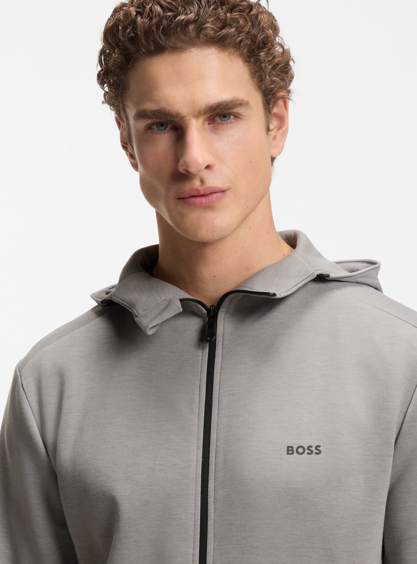 BOSS Active Odour-Control Hooded Jacket With Reflective Details SW_Tour HD FZ - Grey