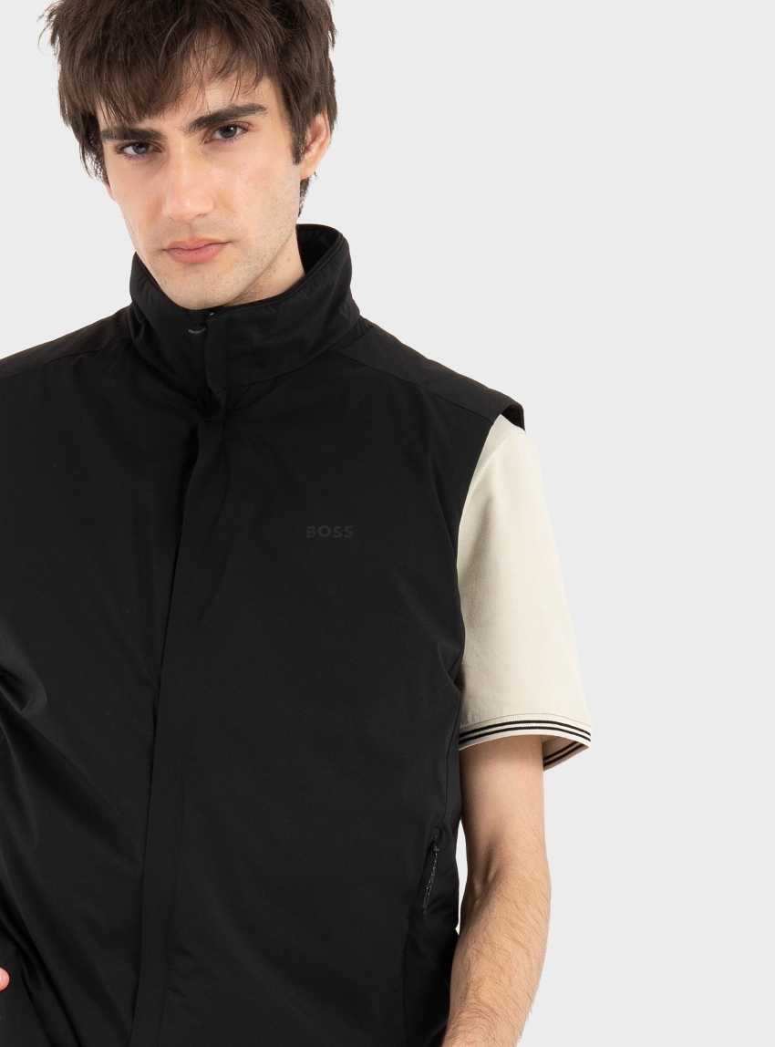 BOSS Water-Repellent Gilet In Stretch Fabric With Logo Detail OW_Lite-X Vest - Black