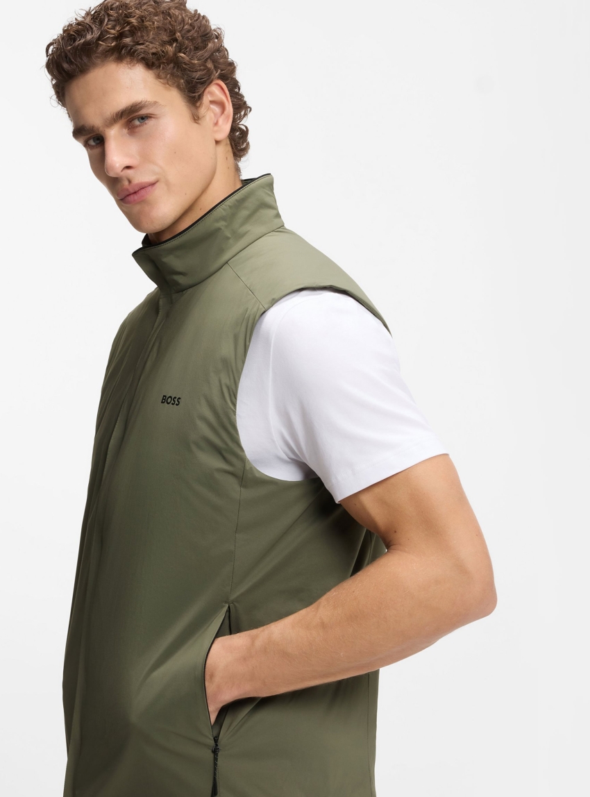 BOSS Water-Repellent Gilet In Stretch Fabric With Logo Detail OW_Lite-X Vest - Olive 