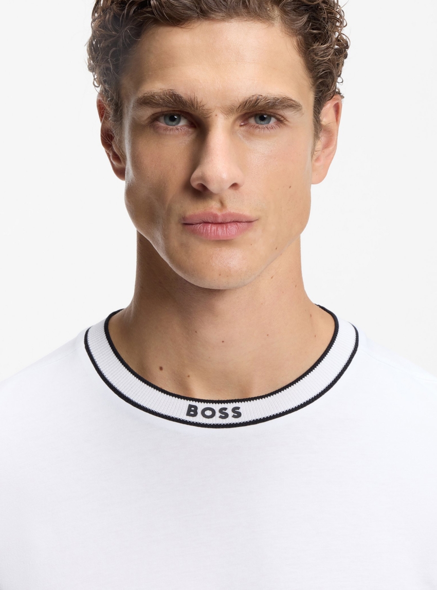 BOSS Cotton T-Shirt With Sporty Contrast Stripes Tee 5 - White