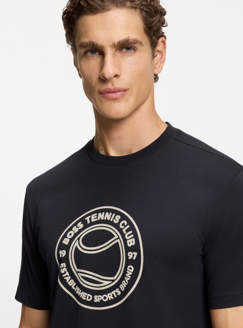 BOSS Cotton-Jersey T-Shirt With Tennis-Themed Artwork TS_Join Logo - Dark Blue