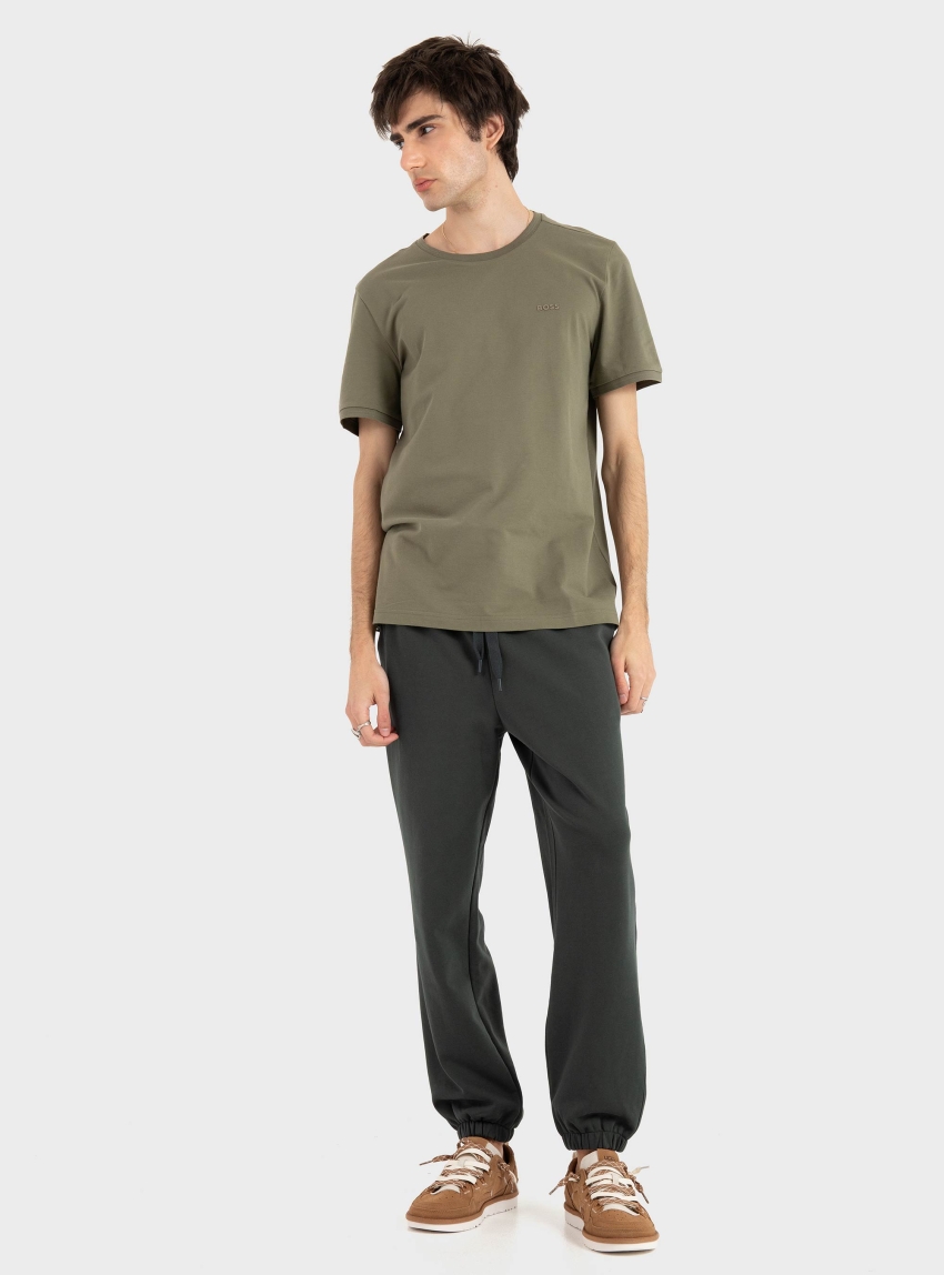 BOSS Stretch-Cotton T-Shirt With Stripes And Logo  Taul - Olive 