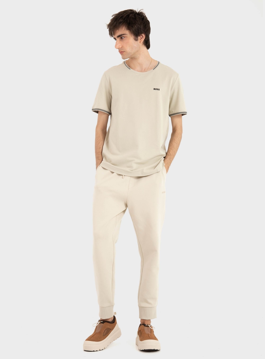 BOSS Stretch-Cotton T-Shirt With Stripes And Logo  Taul - Light Beige