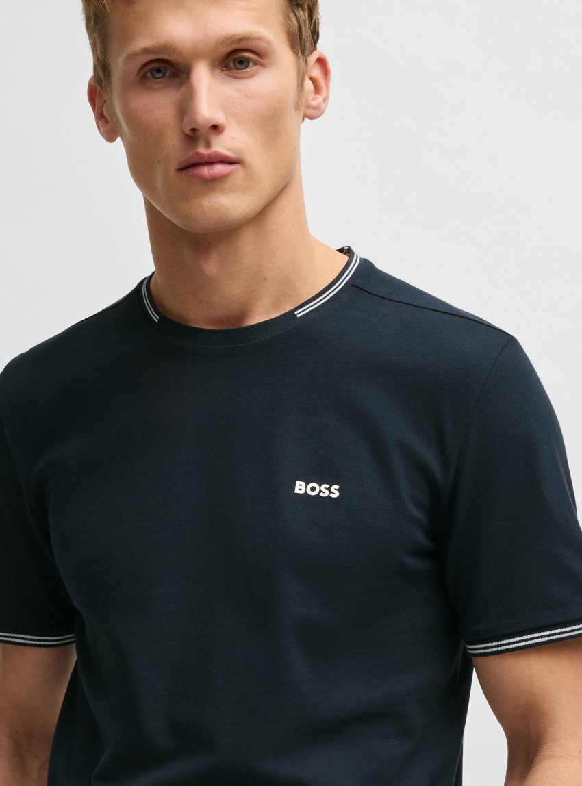 BOSS Stretch-Cotton T-Shirt With Stripes And Logo  Taul - Dark Blue