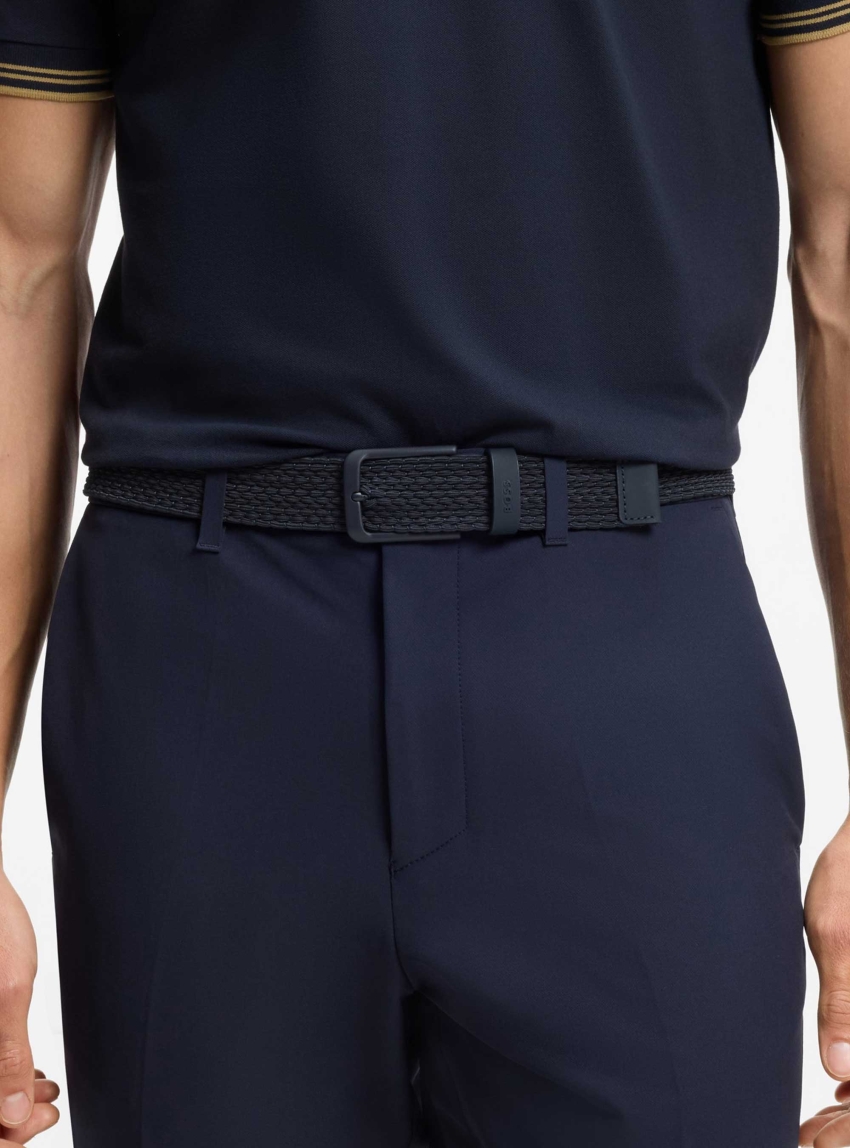 BOSS Woven Belt With Leather Trims And Logo Detail Vern-WnE-Go_Sz35 - Blue