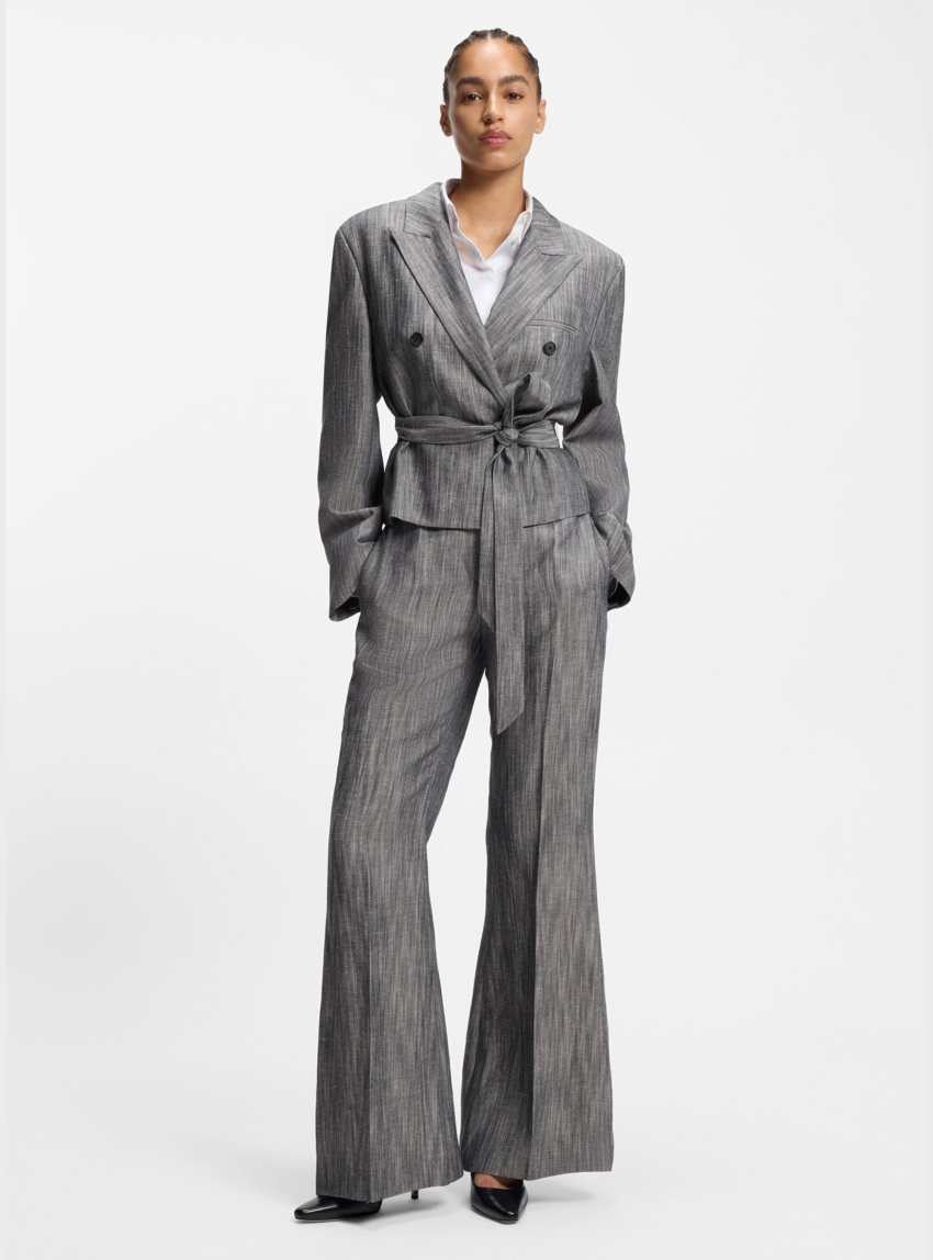 BOSS Regular-Fit Trousers In Melange Denim Talifia - Grey