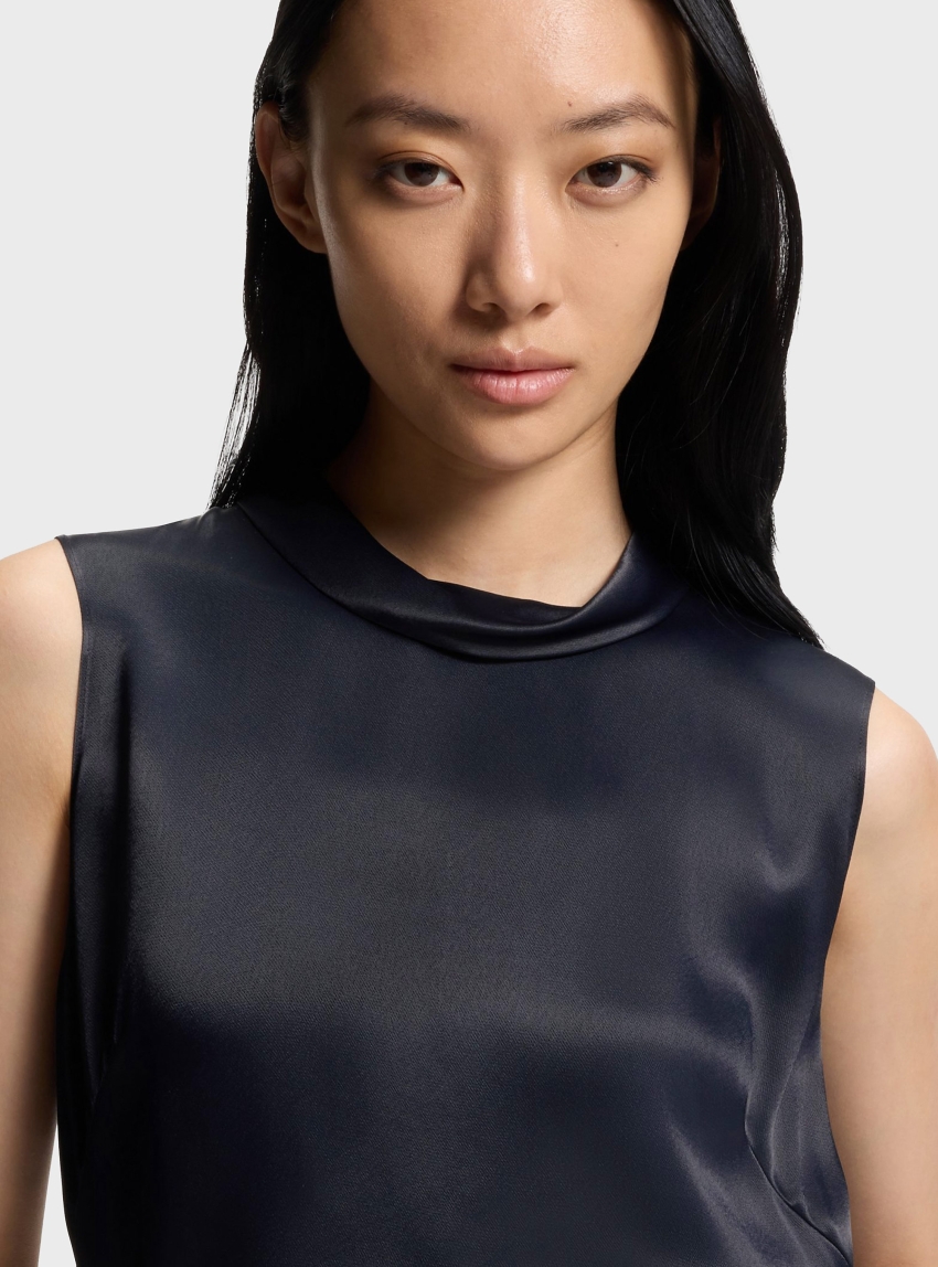 BOSS Sleeveless Sateen Top With Keyhole Rear Closure Baurina - Dark Blue