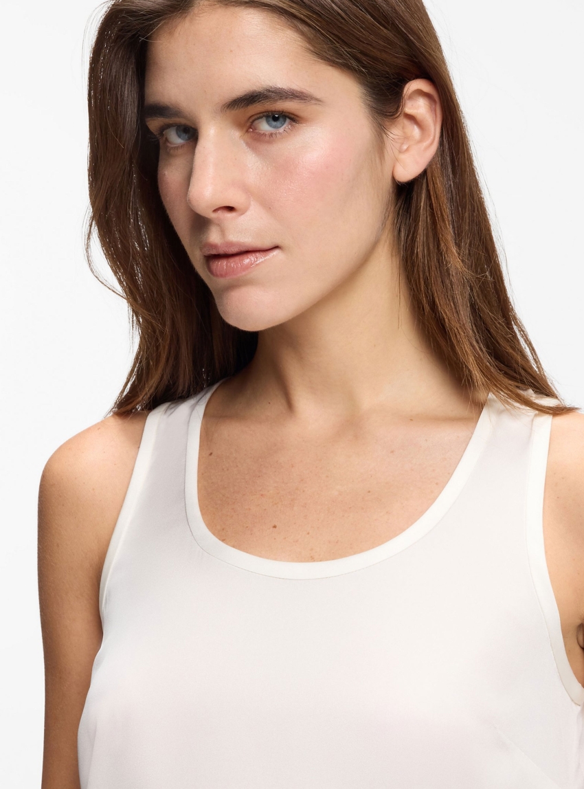 BOSS Sleeveless Top In Stretch Silk  Bettyna - Off White