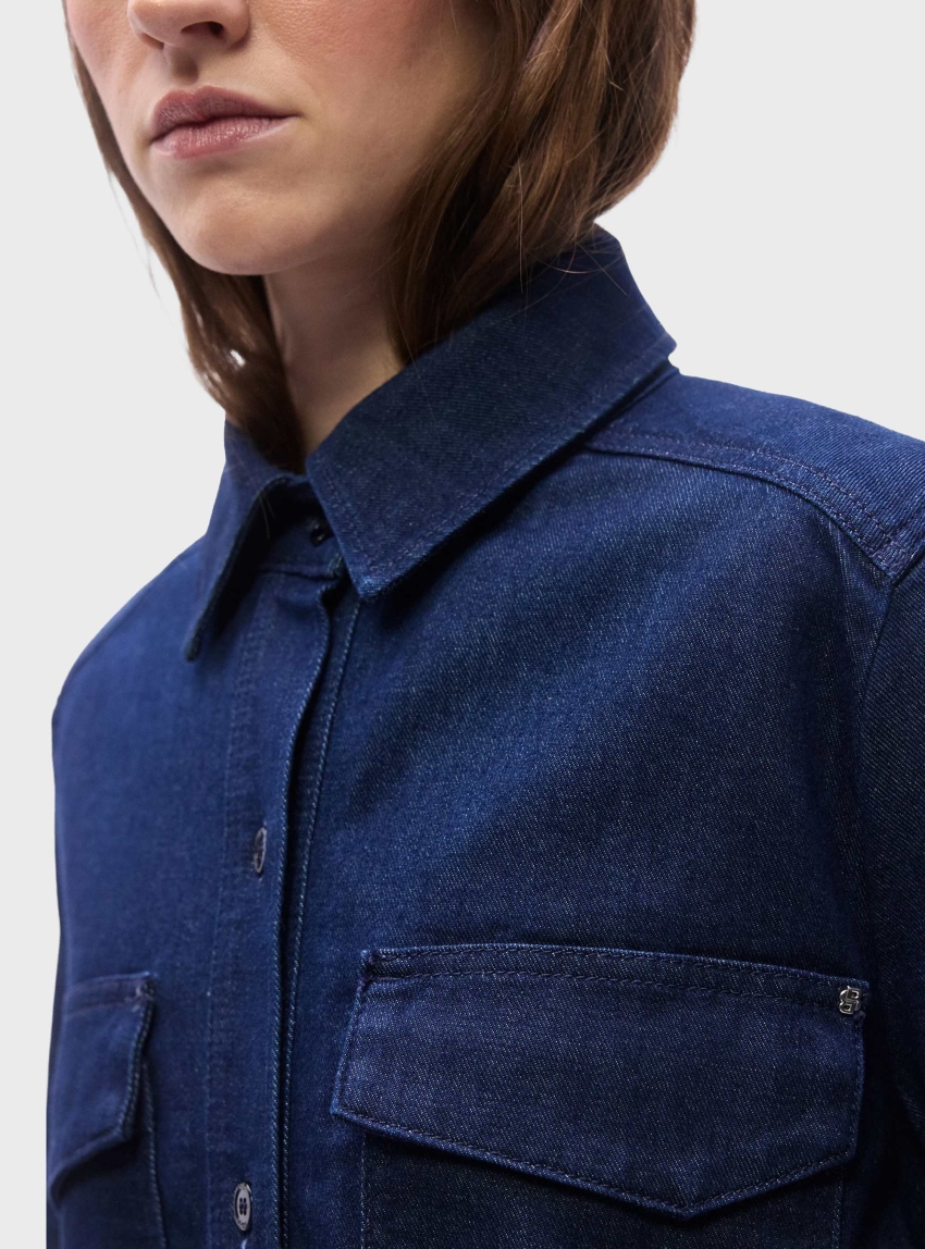 BOSS Regular Fit Shirt In Italian Stretch Denim ALOSYNE - Dark Blue