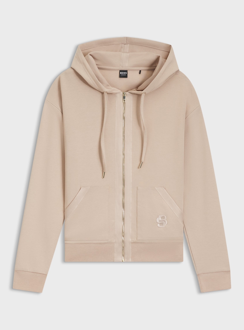 BOSS Cotton-Blend Zip-Up Hoodie With Double B Monogram  Shiny B_Jacket H. - Light Salmon