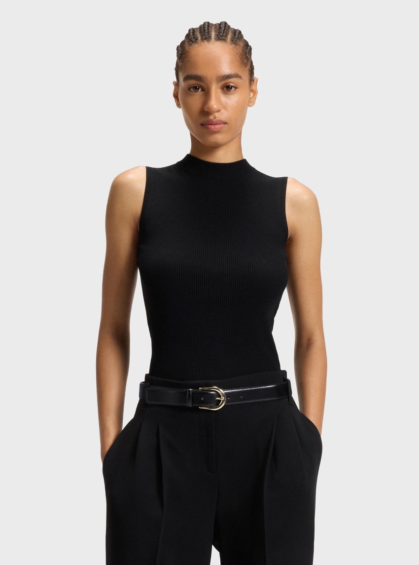BOSS Italian-Leather Belt With Golden Buckle  Carol-St-G_Sz30 - Black