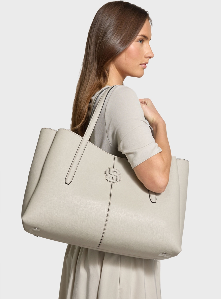 BOSS Tote Bag With Padded Double B Monogram Anett NEW L Tote - Ecru