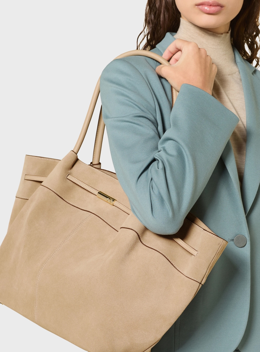 BOSS Suede Tote Bag HELYA - Light Beige
