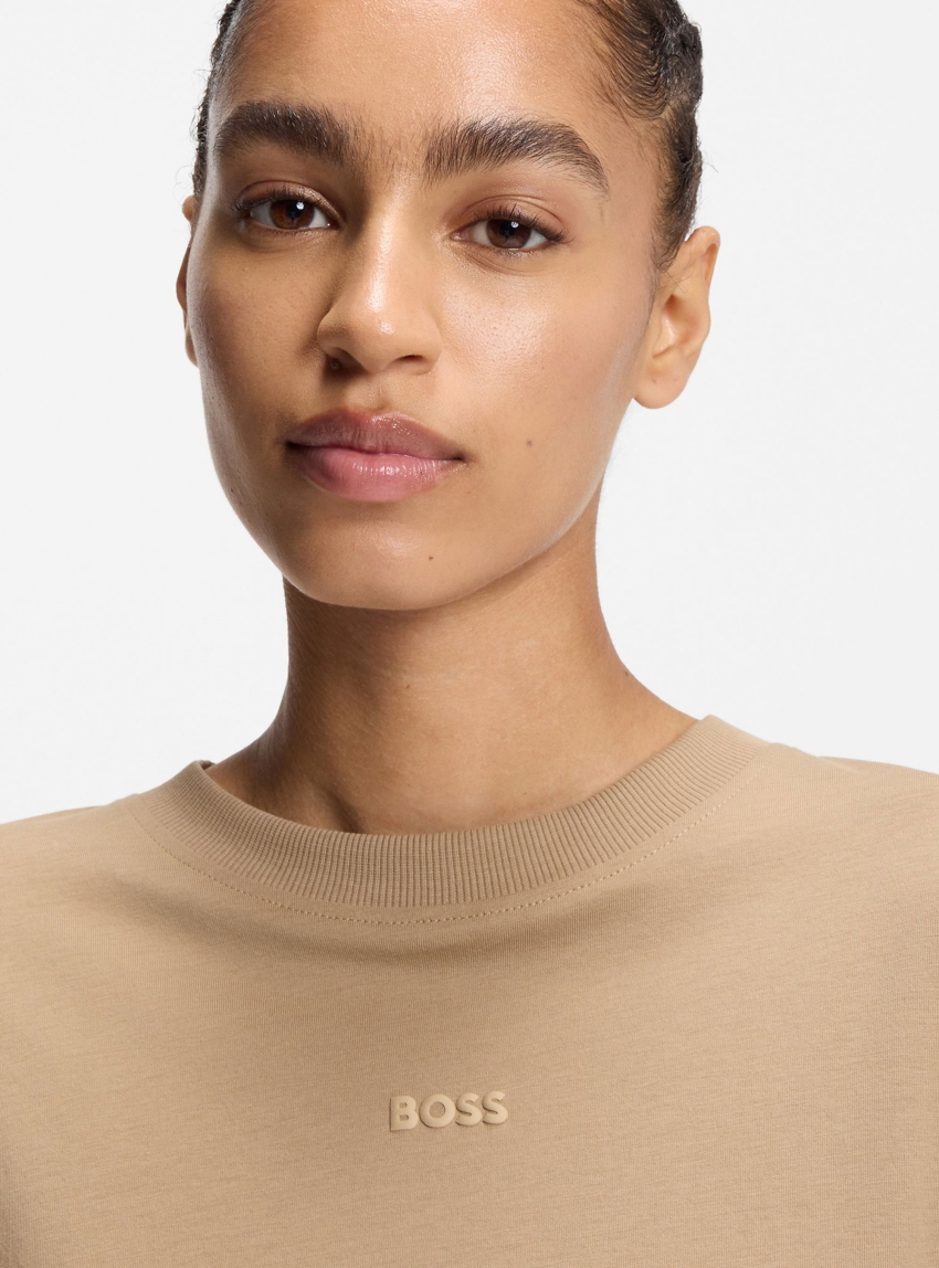 BOSS Oversized-Fit T-Shirt With Puff-Print Logo C_Enis_Small_Logo - Dark Beige