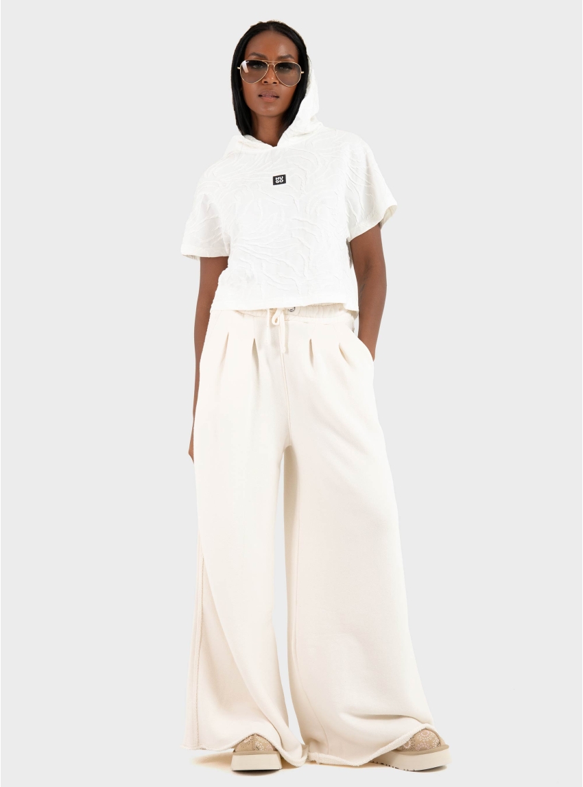 BOSS Wide-Leg Tracksuit Bottoms In A Cotton Blend  C_Elenyx - Ecru
