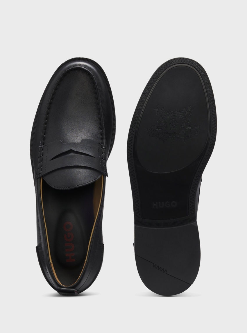 HUGO Leather Loafers With Penny Trim Varian_loaf_ltpe - Black