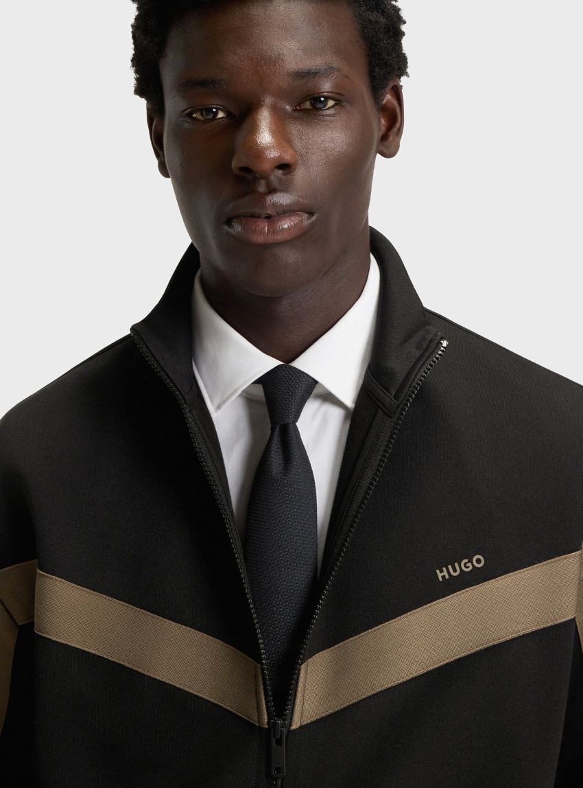HUGO Relaxed-Fit Zip-Up Sweatshirt With Chevron Tape  Darti - Black