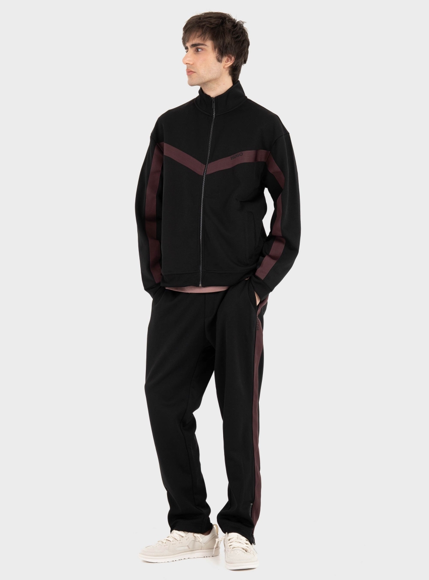 HUGO Relaxed-Fit Zip-Up Sweatshirt With Chevron Tape  Darti - Black