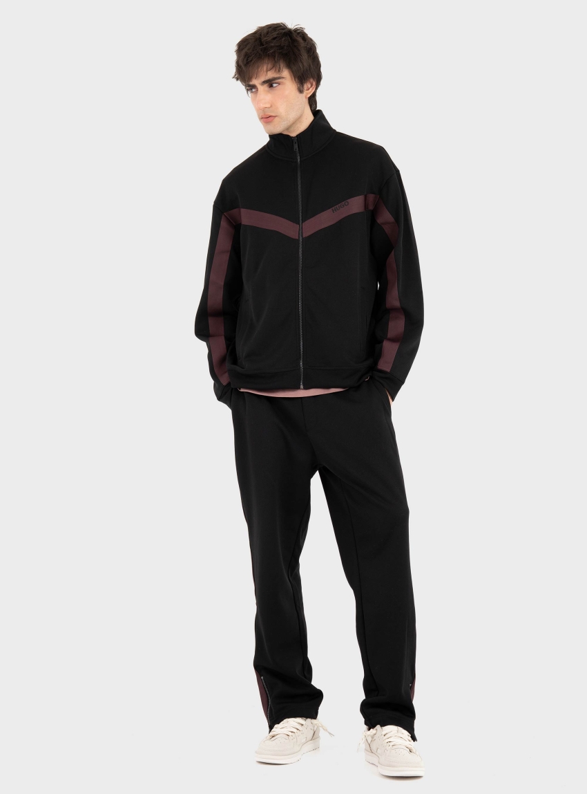 HUGO Relaxed-Fit Zip-Up Sweatshirt With Chevron Tape  Darti - Black