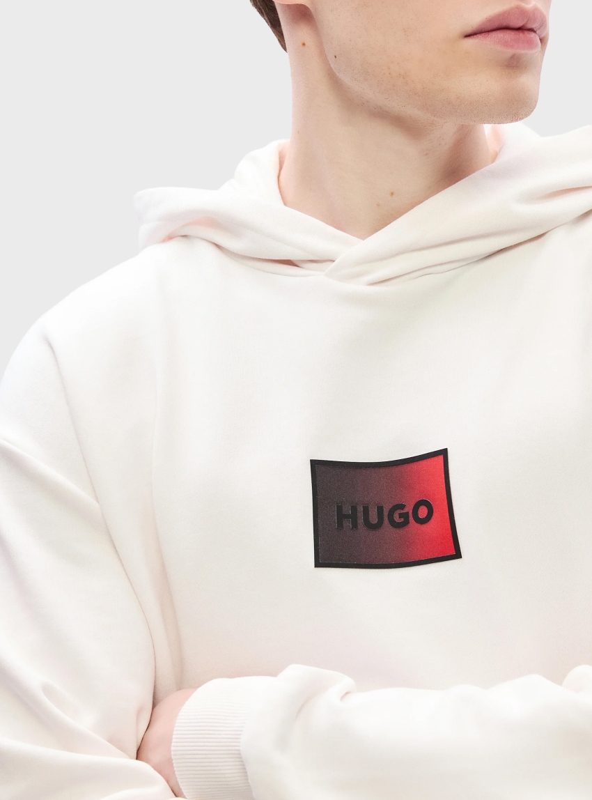 HUGO Cotton-Terry Hoodie With Gradient Logo Danohood - Black & White