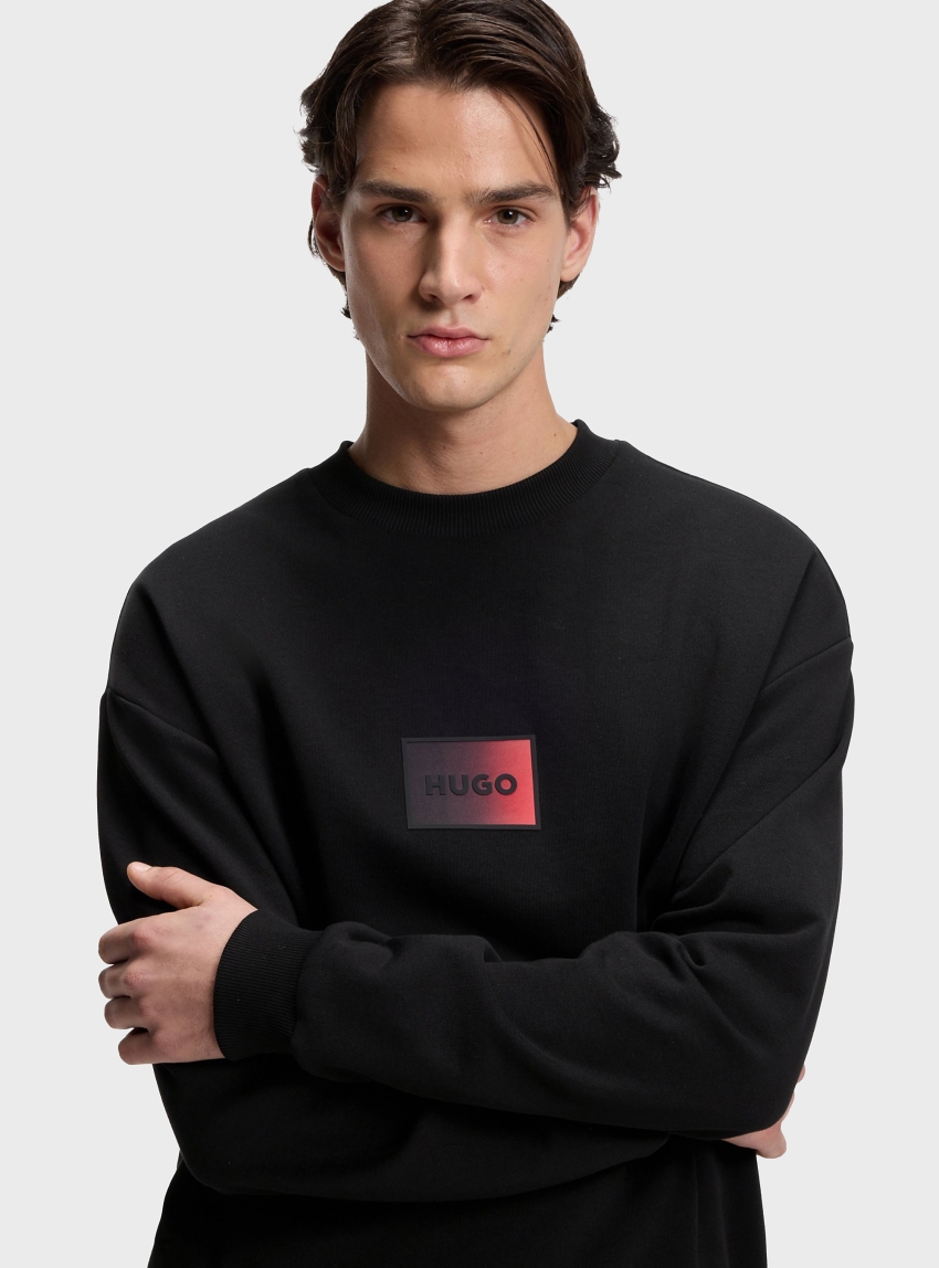 HUGO Cotton-Terry Sweatshirt With Gradient Logo Danotop - Black