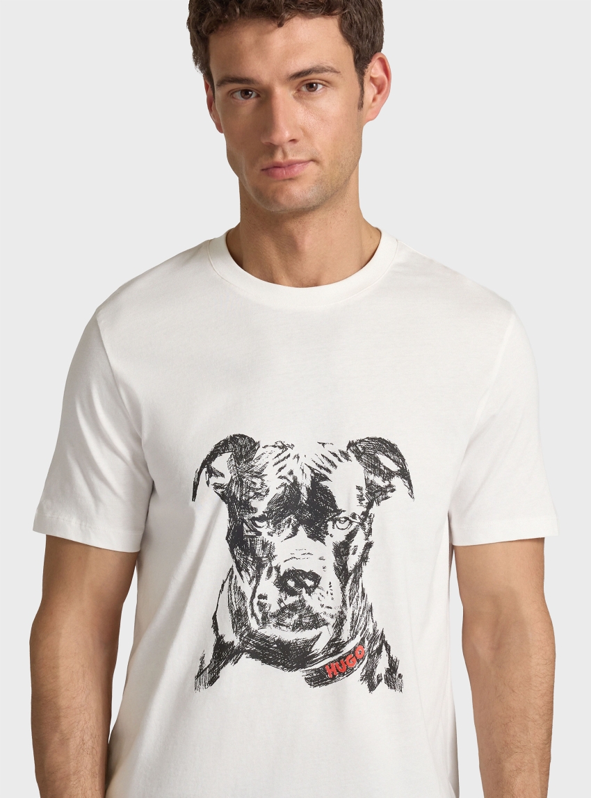 HUGO Cotton-Jersey T-Shirt With Dog Artwork  Dubrox - Black & White