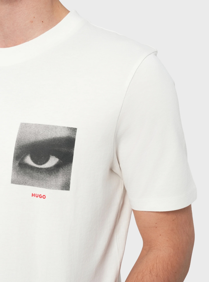 HUGO Cotton-Jersey T-Shirt With Printed Artwork  Deyss - Black & White