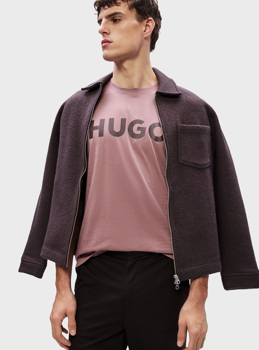 HUGO Cotton-Jersey T-Shirt With Logo Print Dulivio - Light Bordeaux