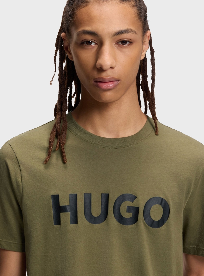 HUGO Cotton-Jersey T-Shirt With Logo Print Dulivio - Light Olive
