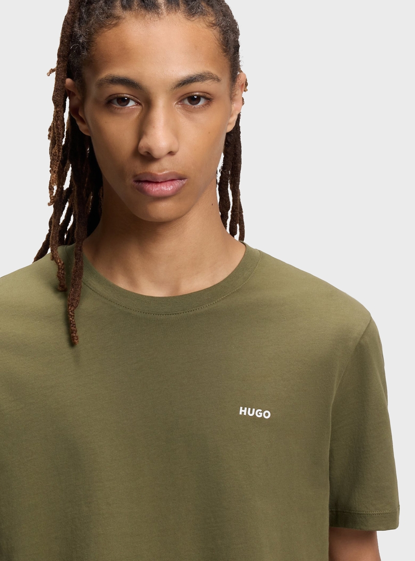 HUGO Cotton-Jersey T-Shirt With Logo Print  Dero222 - Light Olive