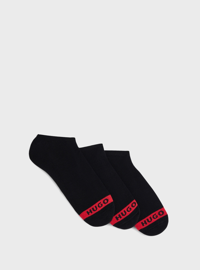 HUGO Three-Pack Of Invisible Socks With Logos  3P LC PLUSH TAPE CC - Black