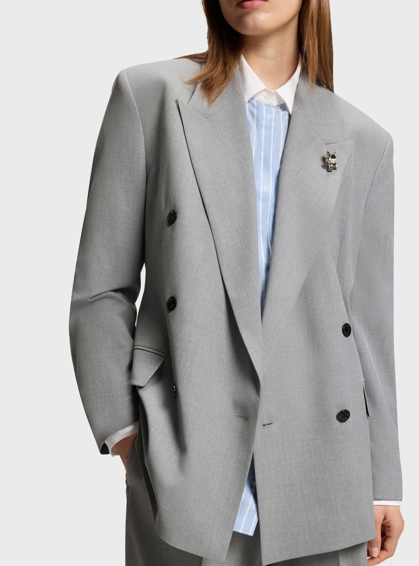 HUGO Relaxed-Fit Blazer With Enamel Flower Brooch  Antegi - Light Grey