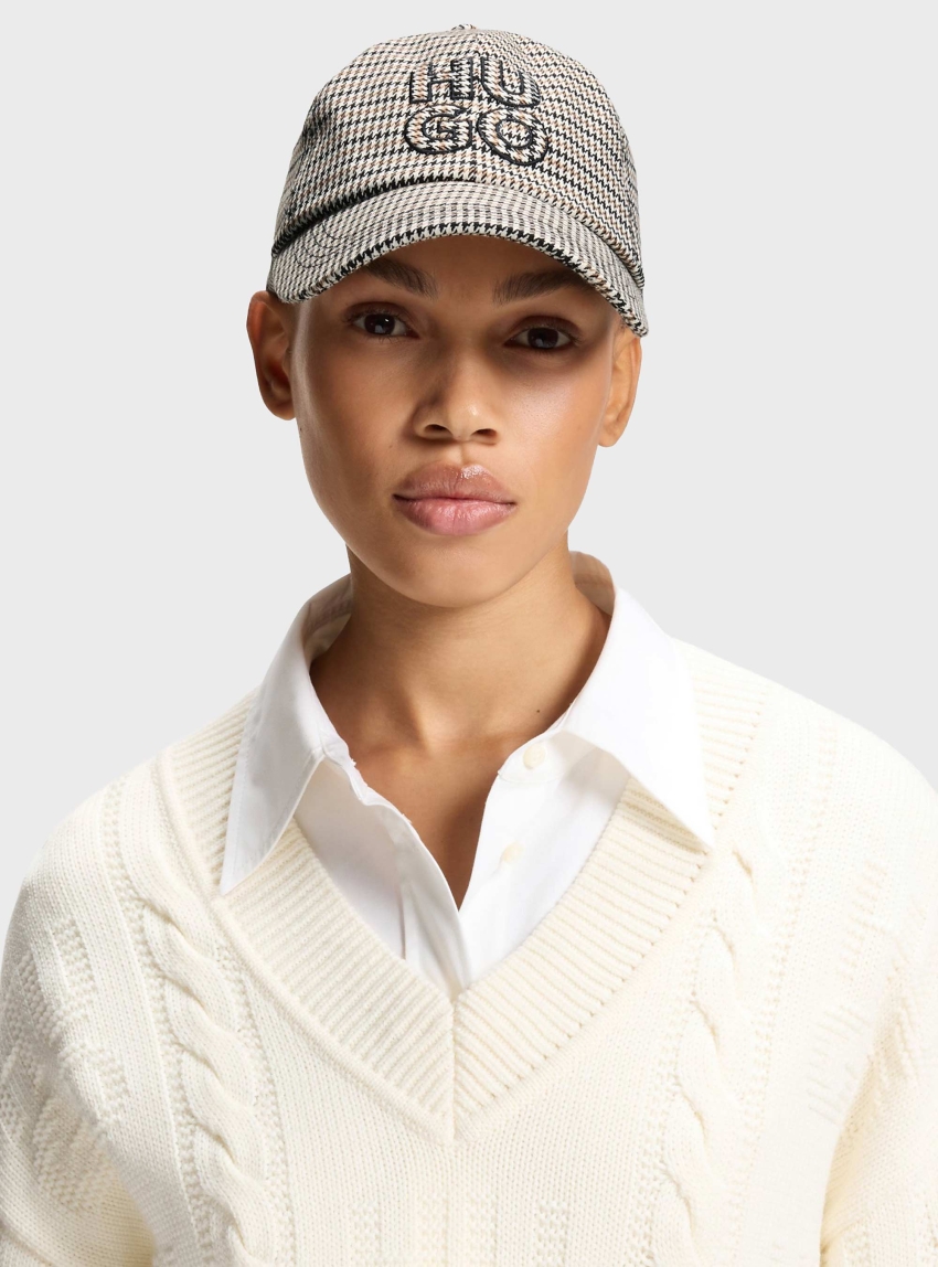 HUGO Houndstooth Cap With Stacked Logo  Ally-HS - Beige