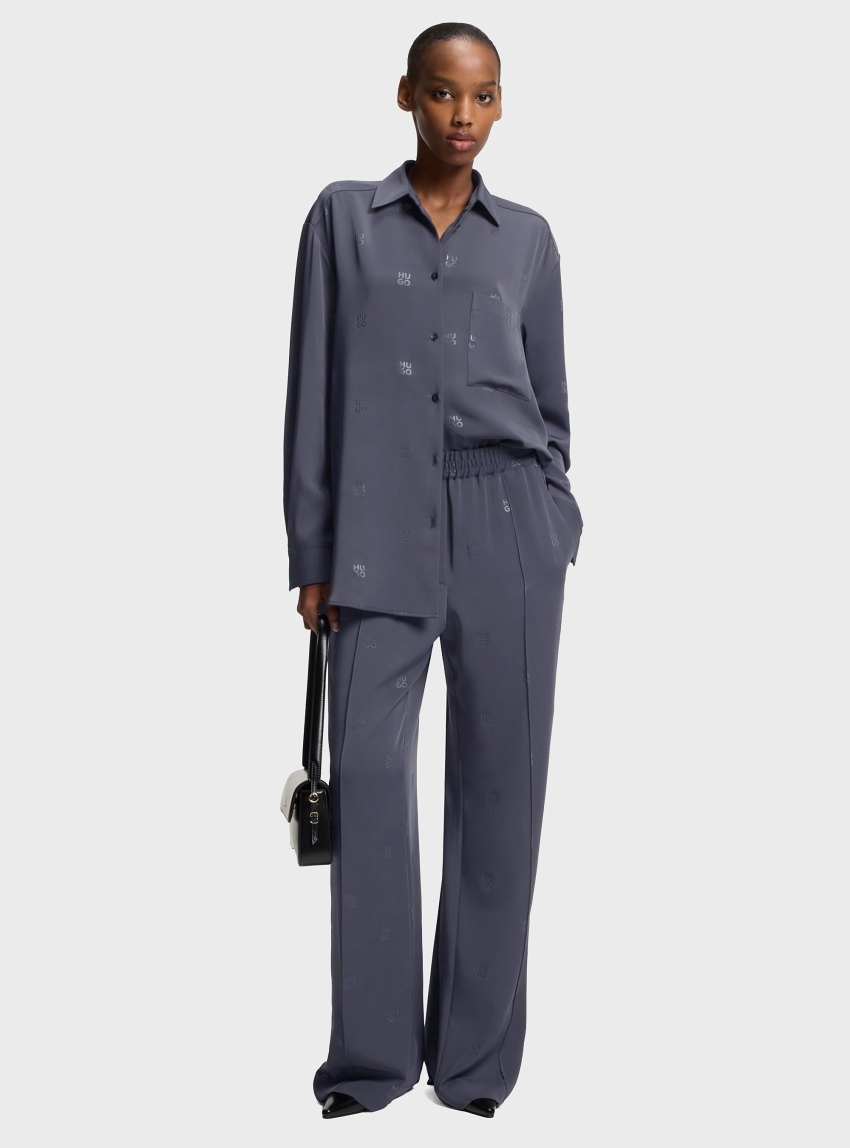 HUGO Oversized-Fit Shirt With Stacked Logos  Elodina - Grey