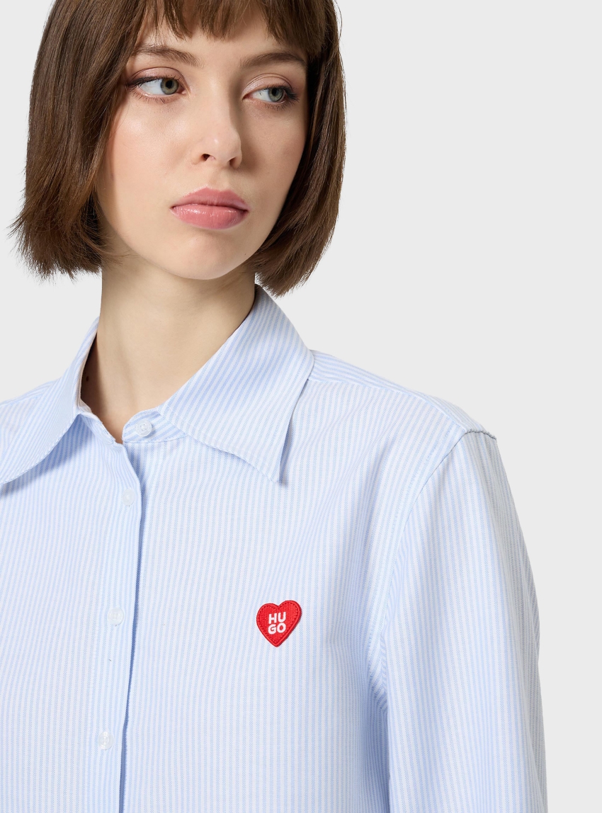 HUGO Relaxed-Fit Shirt In Striped Oxford Cotton  Erselia - Light Blue