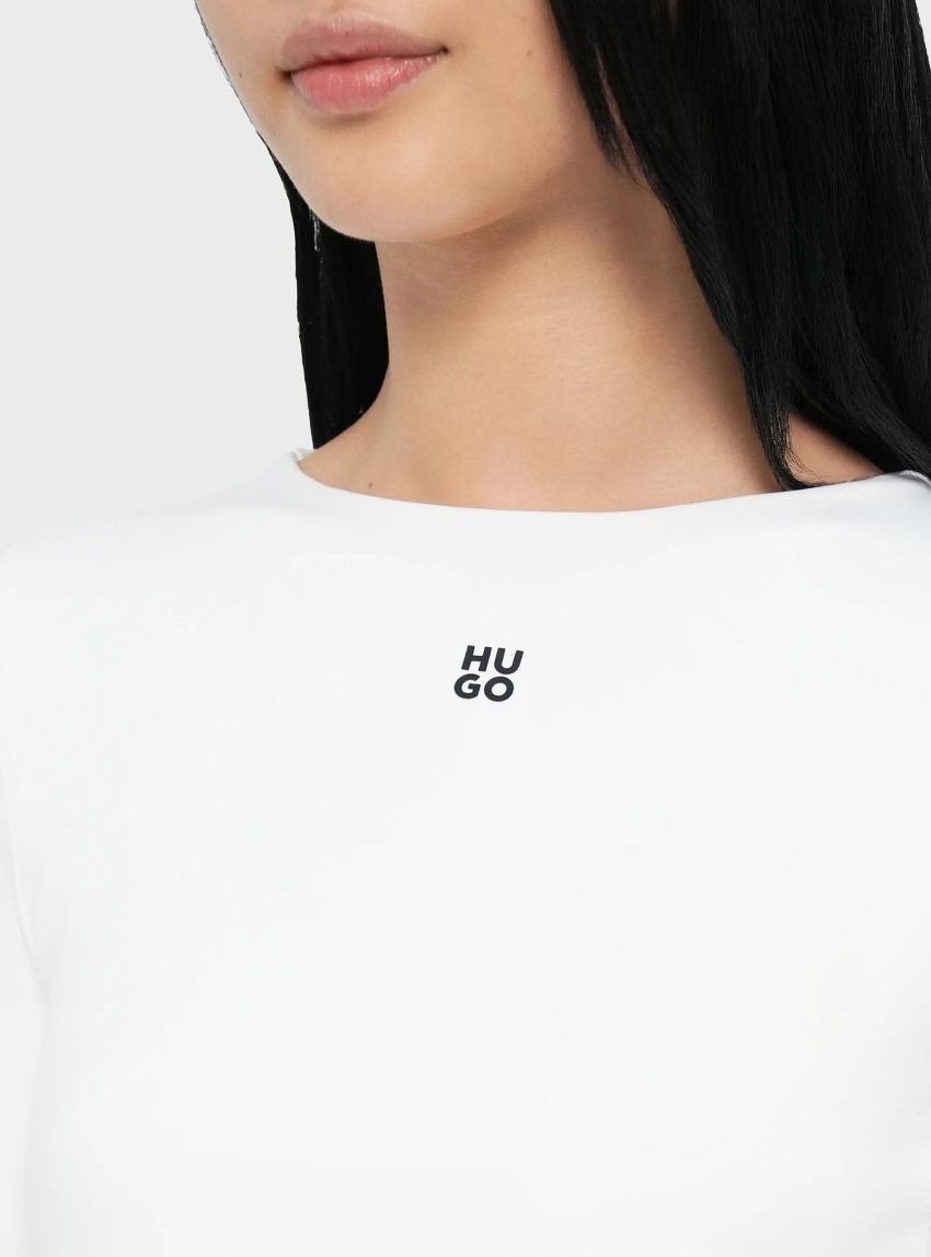 HUGO Stretch-Jersey Top With Stacked-Logo Print  Dasiia - White